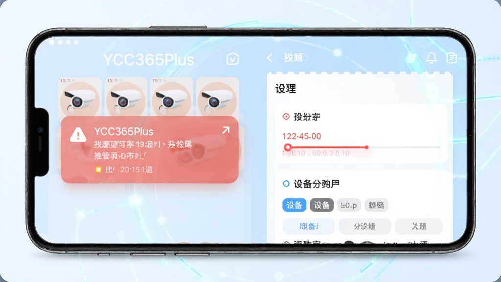 һ���ֻ���Ļ��ʾYCC365Plus�����ı�������֪ͨ�Ͷ��豸�����б����棬�����а�������ͷͼ�ꡢ����ʱ���ߺ��豸�����ǩ������Ϊǳɫ����Ƽ���񣬲����������룬�����а������֡�YCC365Plus�������������ִ������ʸ��壬�ɾ����޶���Ԫ��