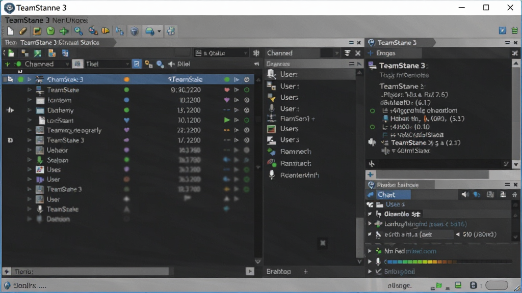һ��չʾ TeamSpeak 3 ���������ͼƬ������Ϊ������Ļ�ϴ򿪵� TeamSpeak 3 �ͻ��������ڣ�����������Ƶ���б����û��б����Ҳ���ʾ������������Ϣ���Ű��������򣬷��Ϊ���Ƽ��У�ϸ�ڰ���������ͼ�ꡢ״ָ̬ʾ�ơ���˷��������������������ʸ��壬�ɾ����޶���Ԫ��