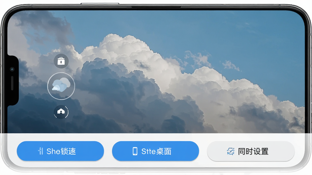 一张展示好看云壁纸应用内壁纸预览与一键设置功能的界面截图,画面中手机显示壁纸全屏预览效果,下方有设置锁屏、设置桌面、同时设置三个操作按钮,界面风格清爽,画质清晰,无杂乱元素