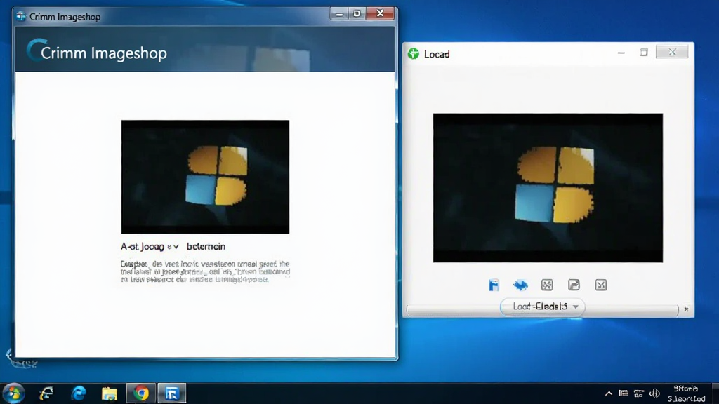 Crimm Imageshop 软件运行在 Windows 桌面环境,主体为软件窗口与系统任务栏,布局展示软件启动和图片加载过程,排版简洁,风格写实,细节上体现低资源占用和快速响应,画质清晰干净,无多余元素