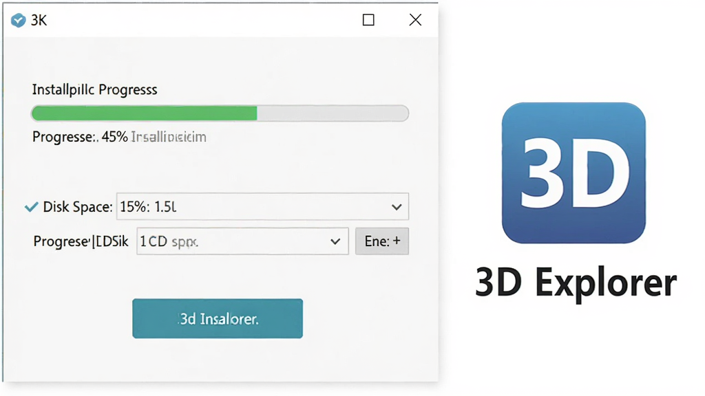 һ��չʾ3D Explorer������Ч���Ե�ͼƬ����������һ������������װ���棬��ʾ��װ�������Ͱ�װ·��ѡ���Ա�������ͼ�������3D Explorer������Ϊ����ɫ�����Ϊ����װ�򵼽��棬ϸ�ڰ�����װ��ť�����̿ռ���ʾ�����Ȱٷֱȣ����ʸ��壬�ɾ��޶���Ԫ��