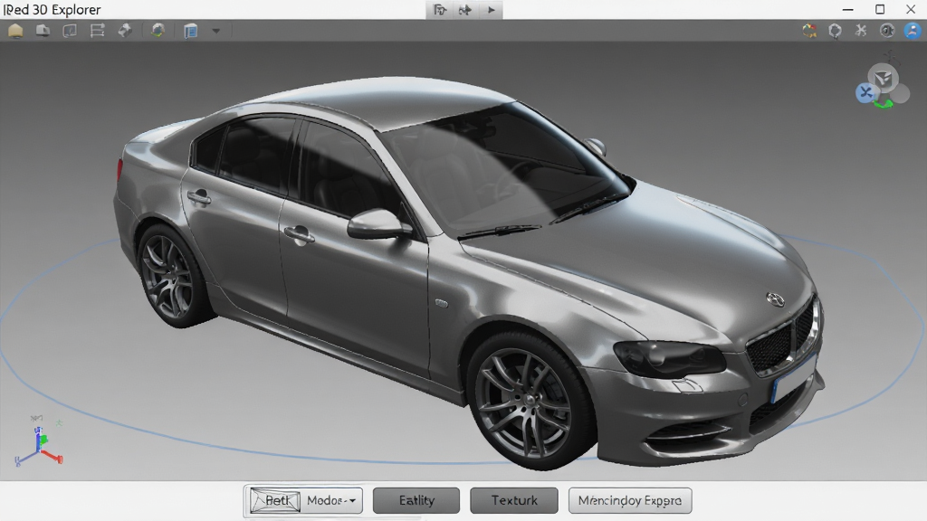 һ��չʾ3D Explorerʵʱ��ȾԤ�����ܵ�ͼƬ����������һ�����������3Dģ�����ڱ���ת�鿴��ģ�ͱ����н�������ʺͷ����ӰЧ������������ײ�����ʾģʽ�л���ť�������߿�ʵ�塢������ѡ�����Ϊ�����ɫ�����Ϊרҵ3D�������棬ϸ�ڰ�����Ӱ��ȾЧ���������ʸб��֣����ʸ��壬�ɾ��޶���Ԫ��