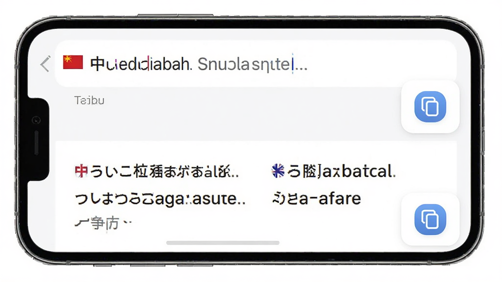 一张展示爱翻译AI多语种翻译功能的图片,画面主体是手机屏幕显示中英日韩四种语言同时翻译的界面,布局为上下分栏,上方是输入框下方是翻译结果,排版整齐,风格简约商务,细节包括语言国旗图标和复制按钮,画质高清,干净,无多余元素