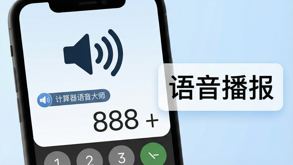 一张展示手机计算器语音播报功能的特写图,画面主体是
