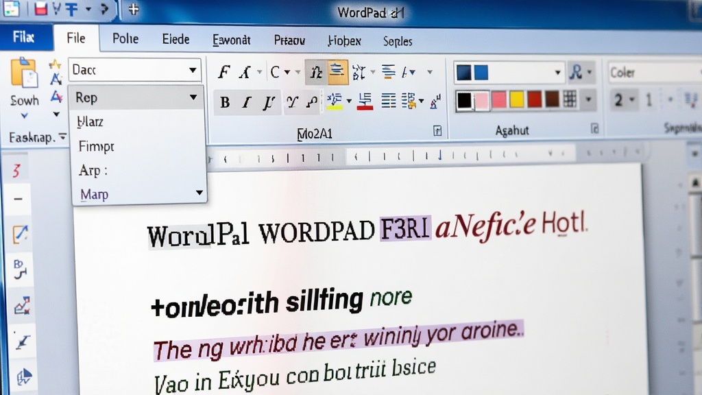 һ��չʾWordPad�Ű湦�ܵ�ͼƬ��������WordPad�༭������д����Ļ����ʾ�Ų�ͬ�������ɫ�����֣��мӴֺ�б��Ч��������Ϊ�ֲ���д��ͼ�����Ϊ���칫�磬ϸ�ڰ����������ϵ����������˵�����ɫѡ���������ɼ������ʸ��塢�ɾ����޶���Ԫ��