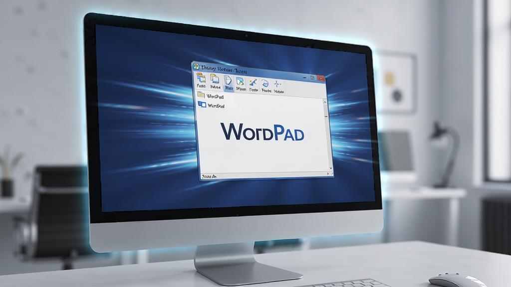 һ�ű���WordPad�����������Ե�ͼƬ��������һ̨������Ļ����Ļ��WordPad����˲�䵯������������ٶȸеĹ�Ч������Ϊ�Խ��߹�ͼ�����Ϊ��̬�Ƽ��磬ϸ�ڰ�����Ļ��Χ����΢�Ĺ���Ч���������Ǽ��İ칫���������ʸ��塢�ɾ����޶���Ԫ��