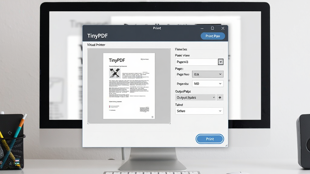 TinyPDF�����ӡ����������ȫòչʾ������Ϊ������������򿪵Ĵ�ӡ�Ի��򴰿ڣ��������������������ơ�TinyPDF���ʹ�ӡ��ť���Ű���ü��������ϸ�ڰ����ĵ�Ԥ����ֽ��ѡ�����·�����õ�ѡ����ʸ���ɾ��޶���Ԫ��