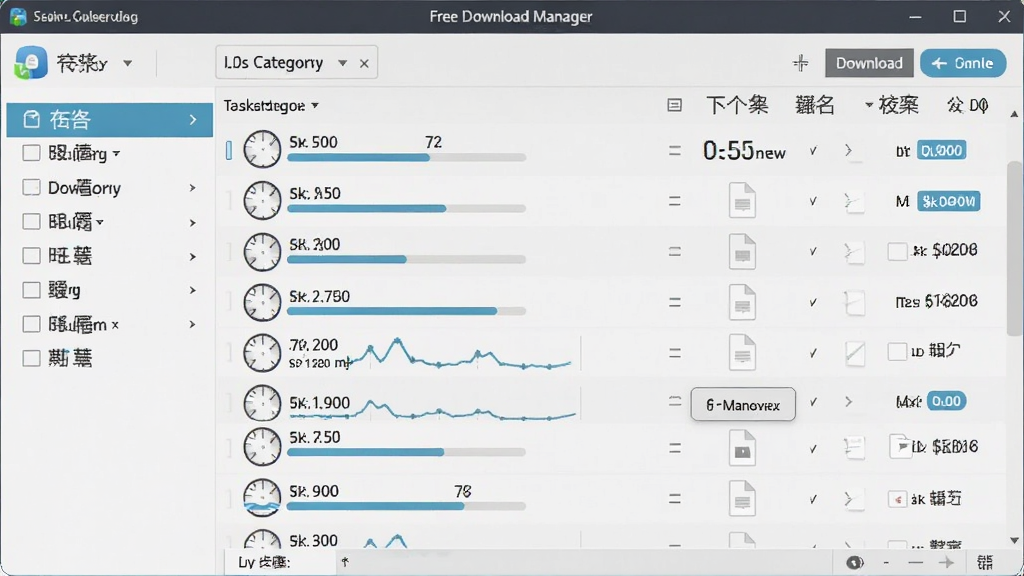 Free Download Manager ����������ȫ��չʾ������Ϊһ���ִ���Լ�������ع��������ڣ����ַ�Ϊ���������������Ҳ������б������Ű��������򣬷��Ϊ�Ƽ��б�ƽ����ƣ�ϸ�ڰ������������ٶ�ͼ�����ļ�ͼ�������������ť�����ʸ��壬�ɾ����޶���Ԫ��