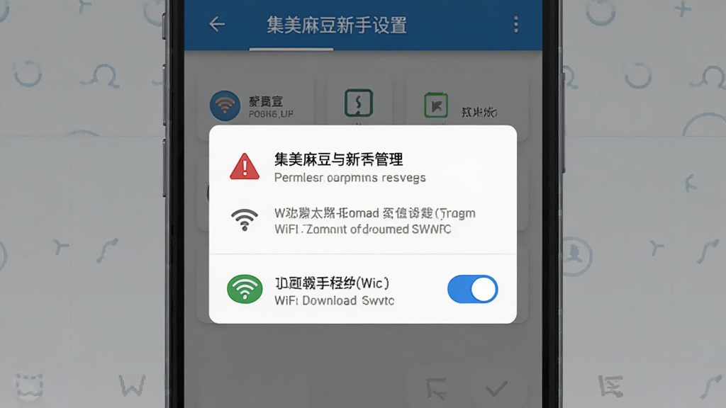 �����鶹�������ý��棬����Ϊ�ֻ���Ļ��ʾȨ�޹���������WiFi���ؿ��أ�����Ϊ���½ṹ���Ű����������Ϊ��ƽ����ƣ�ϸ�ڰ�����ɫ��ʾͼ�ꡢ��ɫ���ذ�ť����ɫ˵�����֣�����Ϊ���壬����ɾ��޶���Ԫ�ء�