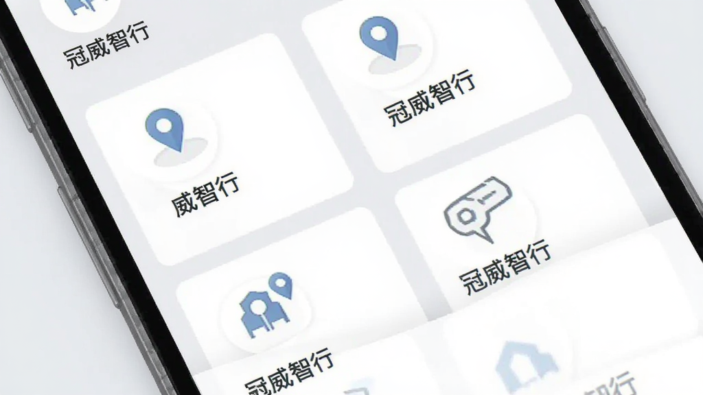 一张展示常用地点收藏功能的图片,画面为手机应用界面,屏幕上显示多个地点卡片,每个卡片带有图标与名称,背景为浅灰色,整体布局整齐,风格清新,画质干净,图片中可出现文字“冠威智行”