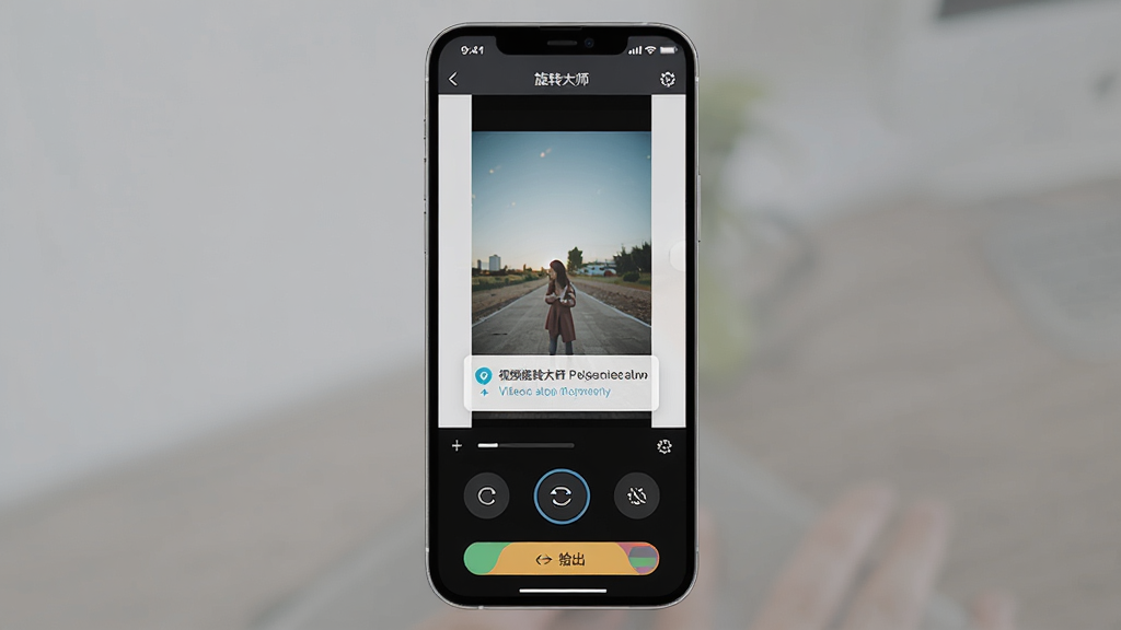 ��Ƶ��ת��ʦ�ƶ��˲�������չʾ������Ϊ�����ֻ���Ļ��ʾ��Ƶ��ת��ʦAPP���棬����������������ƵԤ�����ײ�������ת�ǶȰ�ť�͵�����ť������Ϊ�ֻ����������Ű棬���Ϊ�ƶ��˱�ƽ����ƣ�ϸ�ڰ������ذ�ť������ָʾ��Ȩ����ʾ���������ʸ��壬�ɾ����޶���Ԫ��