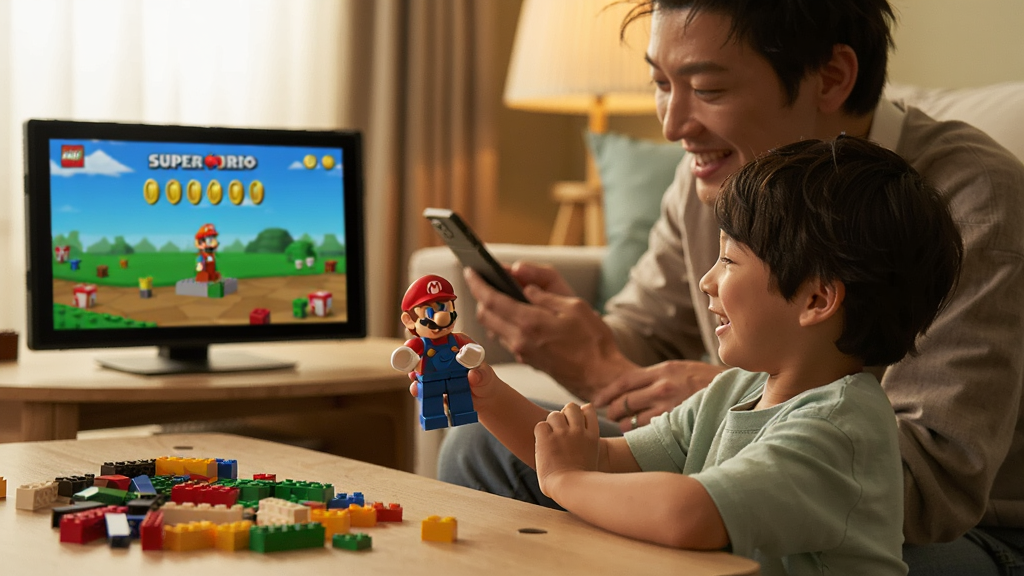 �����Ǽҳ��뺢��һ���� LEGO Super Mario �ĳ���������Ϊ��ܰ�ļ�ͥ������ͼ���Ű��Ϻ����ֳ��ָ��������ż���ҳ����Թۿ��ֻ���Ļ�����Ϊ��ůдʵ����Ӱ���ϸ������Ļ��ʾ����ռ����桢������ɢ���ָ߻�ľ��������鿪�ģ�����Ϊ����1080P������ɾ����޶���Ԫ��