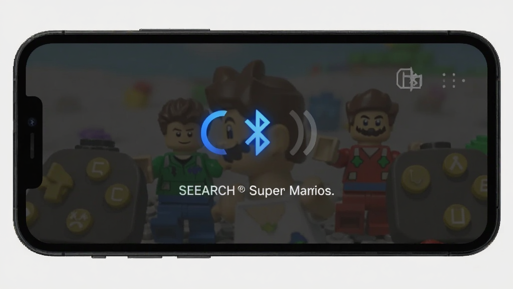 �������ֻ���Ļ��ʾ LEGO Super Mario ������Խ��棬����Ϊ���й�ͼ���Ű�����Ļ�����������������·�����ʾ���֣����Ϊ���Ƽ����ϸ��������ͼ����˸����ż������Լ�ɼ�������Ϊǳ��ɫ������Ϊ����1080P������ɾ����޶���Ԫ��