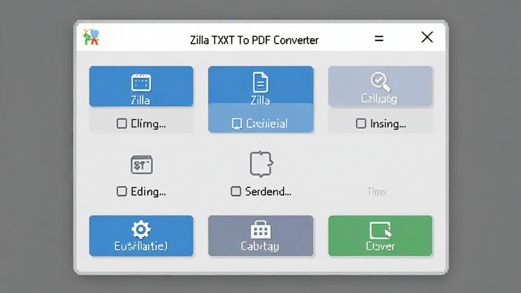 Zilla TXT To PDF Converter软件主界面全貌,窗口小巧精致,功能按钮布局直观,背景为浅灰色,整体视觉干净利落,画质清晰,无多余装饰元素