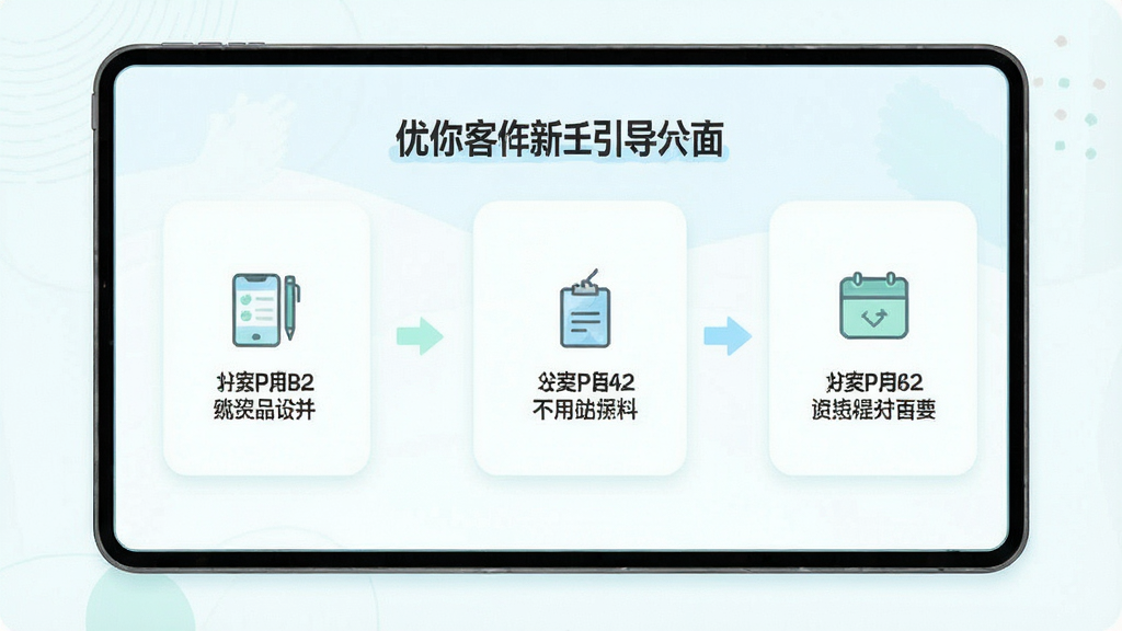 一张优你客软件新手引导界面示意图,画面展示分步操作提示,每一步配有简单图标和文字说明,整体风格清新浅色,排版清晰,画质干净,适合作为教程配图