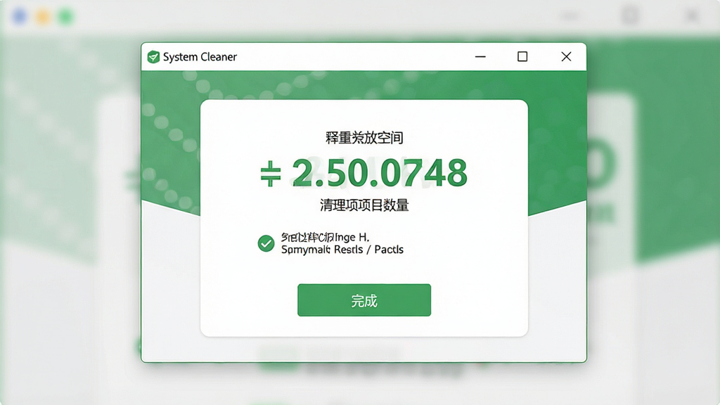一张展示 System Cleaner 清理完成结果页面的图片,画面主体为软件窗口,标题含有