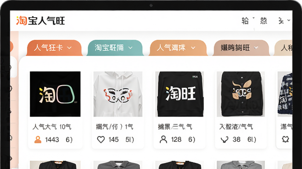 淘宝人气旺多店铺管理界面图,画面展示软件中多个店铺标签页并排排列,每个标签显示不同店铺名称和人气数据,界面配色柔和,风格专业,屏幕上有“淘宝人气旺”文字标识,画质清晰,干净整洁