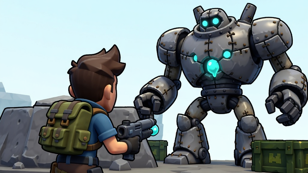 һ����Loot HuntersΪ�������������Ϸ����ͼ������չʾһ�����˽�ɫ��Ծ޴�Ļ�е���죬���������з������㣬��ɫ��Χ������͵�ҩ�䣬����Ϊ��ɫ�����·������������Ϸ����Ű���öԽǹ�ͼ�����Ϊ��ʽ��ͨ��ϸ�ڰ�������Ľ����ӷ�ͽ�ɫ��ս�����������ʸ��壬����ɾ����޶���Ԫ��