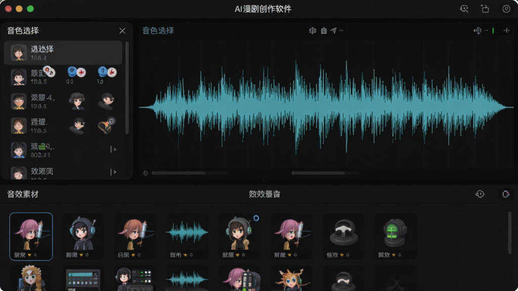 AI���紴�������������ܽ��棬��ʾ��ɫѡ���б��벨��ͼ���·�����Ч�زĿ⣬��������ɫΪ����ͻ����Ƶ����ϸ�ڣ��Ű���գ������������޶���Ԫ��
