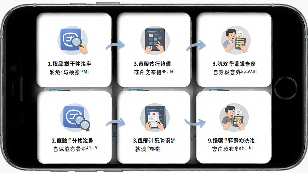 百行征信App新手操作引导页面,主体为手机屏幕中分步骤图文教程,布局为上下滑动式卡片,风格友好引导,细节包含箭头指示和文字说明,画质清晰,干净无多余元素