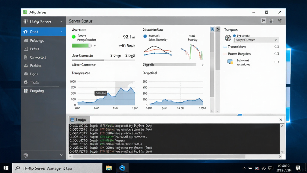 U-ftp server��������ȫòչʾ������ΪWindows������һ��FTP�������������ڣ����ַ�Ϊ��๦�ܵ��������Ҳ������״̬�����ײ���־��������Ű��������������Ϊ�ִ������Լ�磬ϸ�ڰ�������������״ָ̬ʾ�ơ��û�������ͳ�ơ���������ͼ�������ʸ���ɾ��޶���Ԫ��