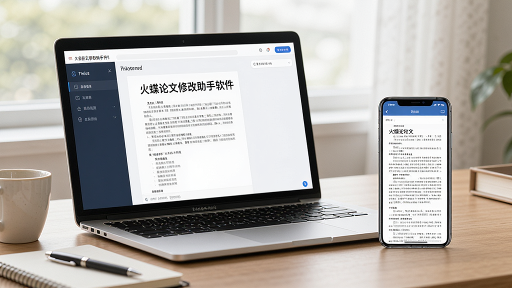 主体是一台笔记本电脑旁边放着一部智能手机,电脑屏幕上显示