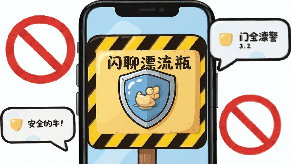 手机屏幕展示一个卡通风格的安全警示牌,上面有