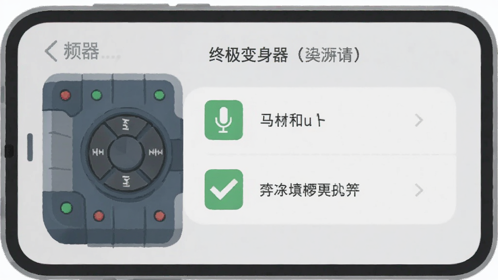 手机屏幕显示终极变身器的权限设置界面,旁边有勾选麦克风和存储权限的图标,背景是浅灰色,风格为扁平化教程插画,细节清晰,画质干净,无多余元素