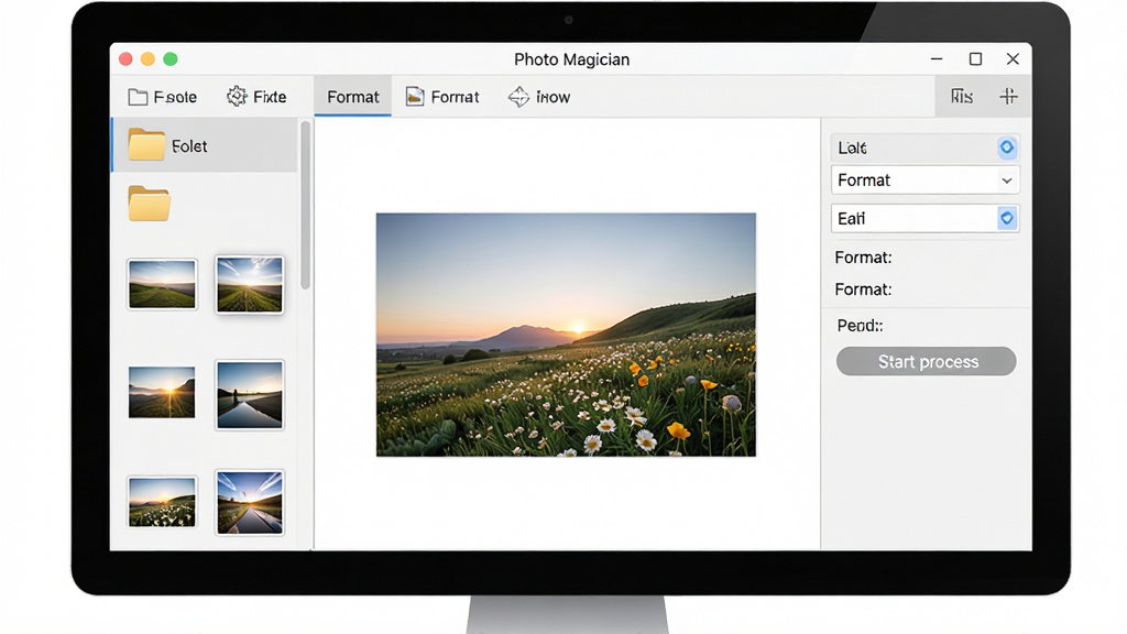 һ�Ÿɾ�����������չʾͼ�������ǵ�����Ļ�ϵ� Photo Magician �����ڣ�����Ϊ��๦���б����м�ͼƬԤ�������Ҳ����������壬�Ű��������������Ϊ�ִ���Լ��ǳɫ�칫�磬ϸ�ڰ����ļ���ͼ�ꡢͼƬ����ͼ����ʽ�������뿪ʼ������ť�����������ֱ�ע