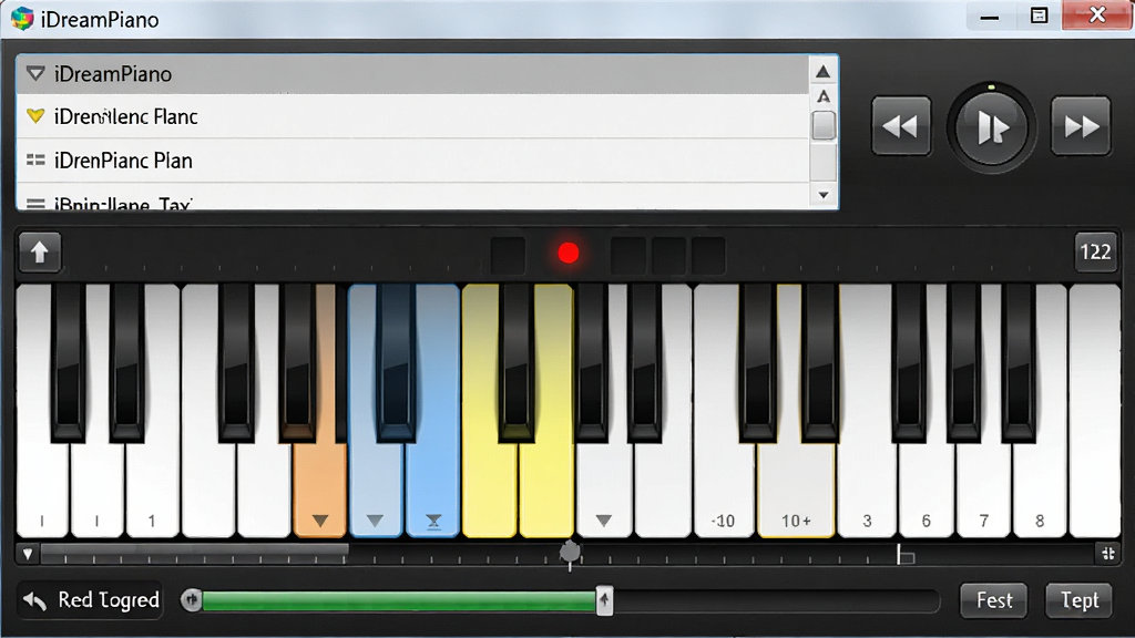 iDreamPianoģ�������Ŀѧϰ��¼�����棬����Ϊ�����������ڣ������Ϸ�Ϊ��Ŀ�б��Ͳ��ſ��ư�ť���в�Ϊ�ټ�������ʾ�����·�Ϊ¼�����������Ű��η��������Ϊ����������ͼдʵ�磬ϸ�ڰ��������ټ���¼����㡢ʱ����͹��ܰ�ť�����ʸ��壬����ɾ����޶���Ԫ��