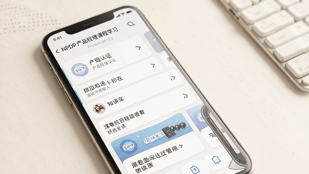 NPDP��Ʒ�����γ�ѧϰҳ�棬�������ֻ���Ļ��ʾ�γ��б���֪ʶ�㿨Ƭ������Ϊ����װ�ɫ���������ѧϰ�磬ϸ����ͻ����Ʒ������֤������֣����ʸ��壬�ɾ����޶���Ԫ��