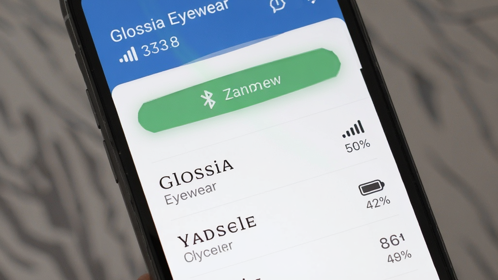 Glossia Eyewear Ӧ�������������ӹ��ܽ��棬����Ϊ�ֻ���Ļ��ʾ���������۾��豸�б�������Ϊ�����б��Ű棬���Ϊ��ˬ��Լ���ƶ���UI��ƣ�ϸ�ڰ������Ӱ�ť���ź�ǿ��ͼ�ꡢ�豸����������ٷֱȣ����ʸ���ɾ��޶���Ԫ��