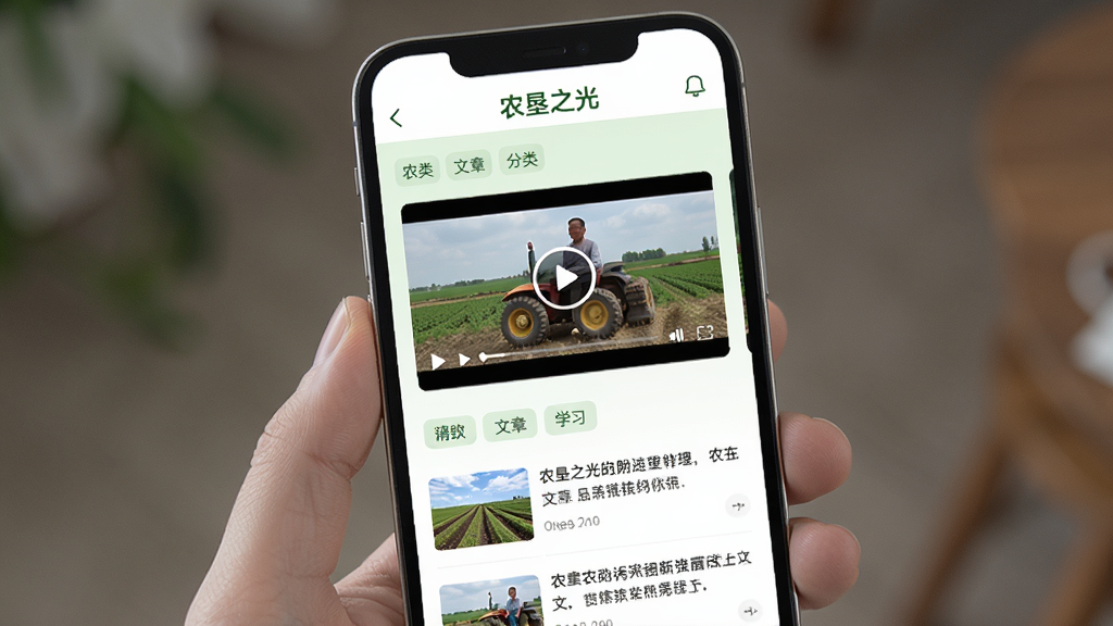手机屏幕展示农垦之光App的农技知识学习页面,页面顶部标注