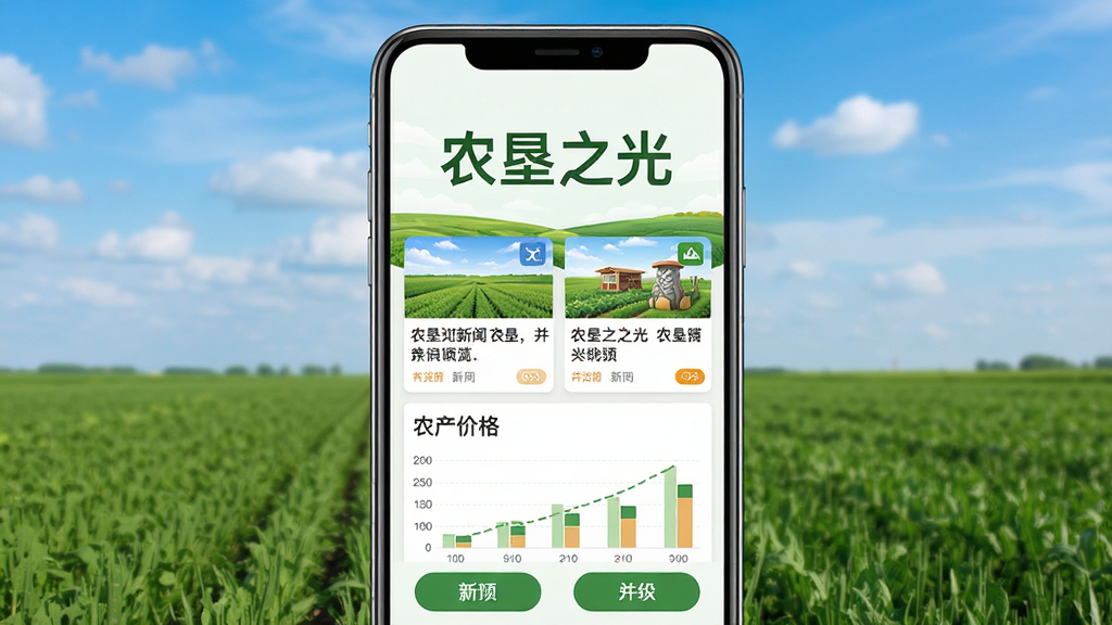 一部安卓手机屏幕居中展示,屏幕内呈现农垦之光App的主界面,界面顶部有