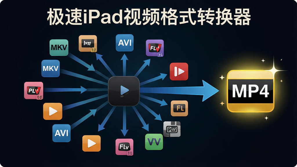 һ��չʾ����iPad��Ƶ��ʽת����ȫ��ʽ����������ʾ��ͼ����������������λ�û���˸�����Ƶ��ʽͼ����MKV��AVI��FLV�ȣ���ͷָ���Ҳ�һ��������MP4ͼ�꣬����Ϊ���ķ���״�Ű棬���Ϊ��ƽ���Ƽ��磬ϸ����ÿ����ʽͼ�궼�в�ͬ��ɫ��ʶ������Ϊ��ɫ���䣬���ʸ���ɾ��޶���Ԫ�أ������д�������