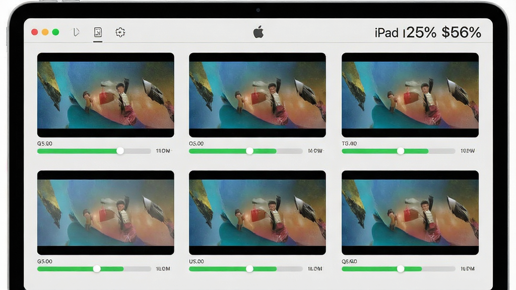 һ��չʾ����iPad��Ƶ��ʽת���������������ܵĳ���ͼ������������������ͬʱ��ʾ������Ƶ�ļ����ڲ���ת����ÿ���ļ��·�������ɫ������������Ϊ����״���У����Ϊ��Ч����磬ϸ���Ͻ������Ͻ���ʾ�ܽ��Ȱٷֱȣ�����Ϊǳ��ɫ����̨�棬���������ɾ��޶���Ԫ�أ������д�������