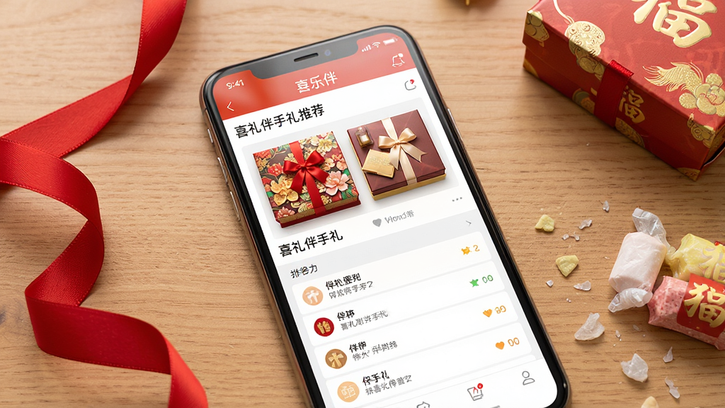 һ��չʾ��ϲ�ְ顱Ӧ����ϲ��������Ƽ�ҳ��ĳ���ͼ�������������ֻ���Ļ����Ļ������չʾ���������ͼƬ�����а��б����ֻ�������ľ�������ϣ��Աߵ�׺�ź�ɫ˿����ϲ�ǺУ����ֲ������Ĺ�ͼ�����дʵ��ܰ��ϸ�ڰ�������ϵĻ��ƺ���Ļ����⣬���������ɾ����޶���Ԫ�ء�