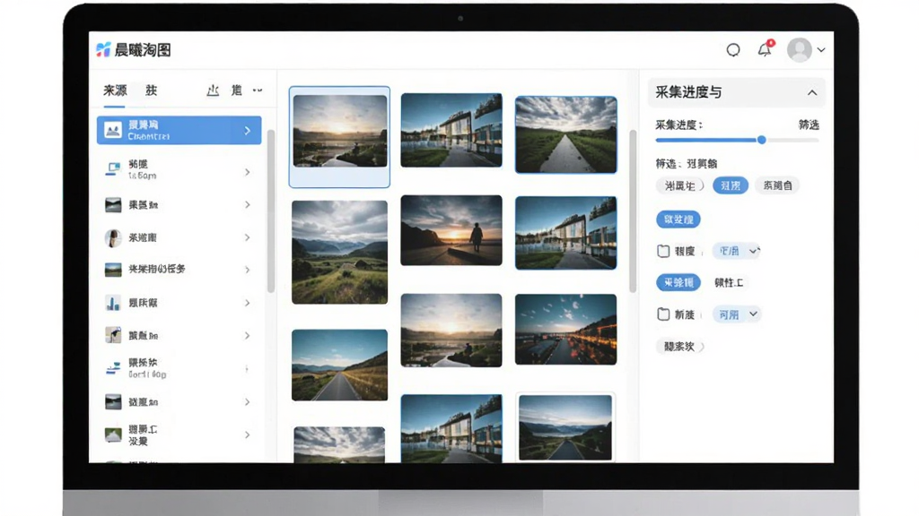 一张AI生成的软件功能展示图,画面中心是一个电脑屏幕,屏幕上显示