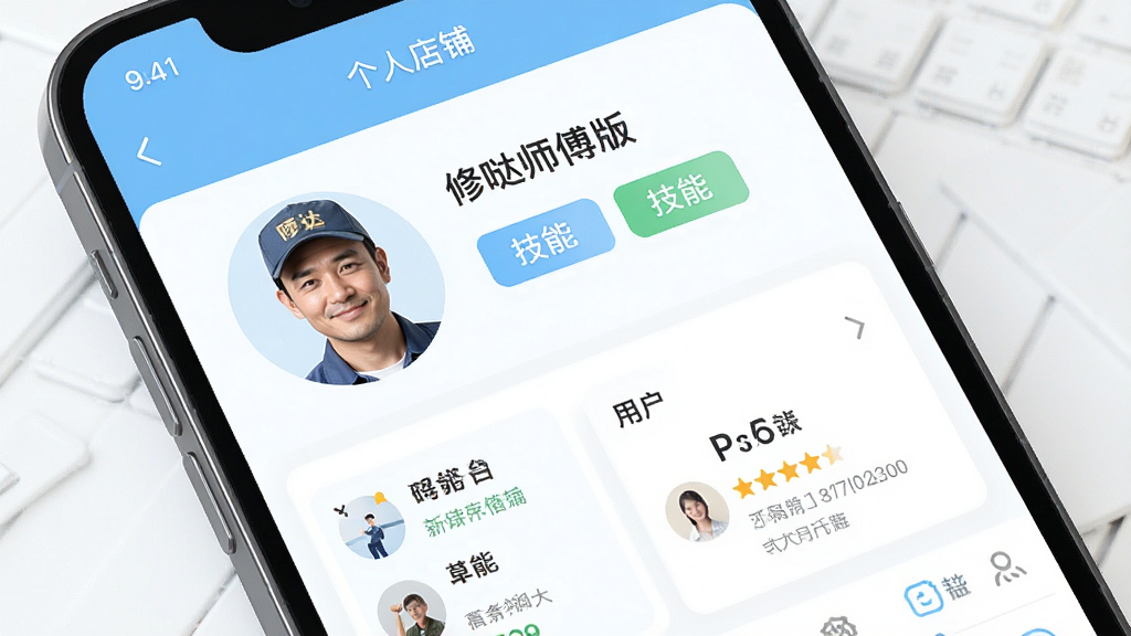 һ��չʾ����ʦ����APP���˵��̽����ͼƬ����������ʦ����ͷ�񡢼��ܱ�ǩ���û����ۣ��������ǳɫ��ϸ�����������ʸ��壬�ɾ����࣬�޶���Ԫ��