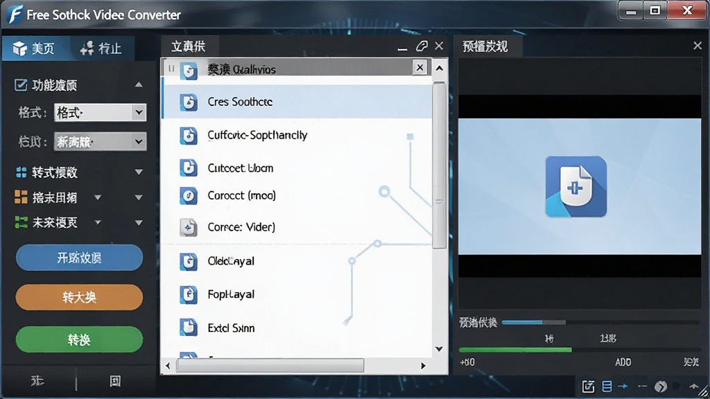 һ����������ȫ��ͼ�������� Free Sothink Video Converter ���İ������ڣ�����Ϊ��๦���б����м��ļ��б����Ҳ�Ԥ�����ڣ��Ű��������������Ϊ�ִ���Լ�Ƽ��磬ϸ�ڰ�����ʽ�����˵���ת����ť���������������ļ�ͼ�꣬���ʸ��壬�ɾ����޶���Ԫ��