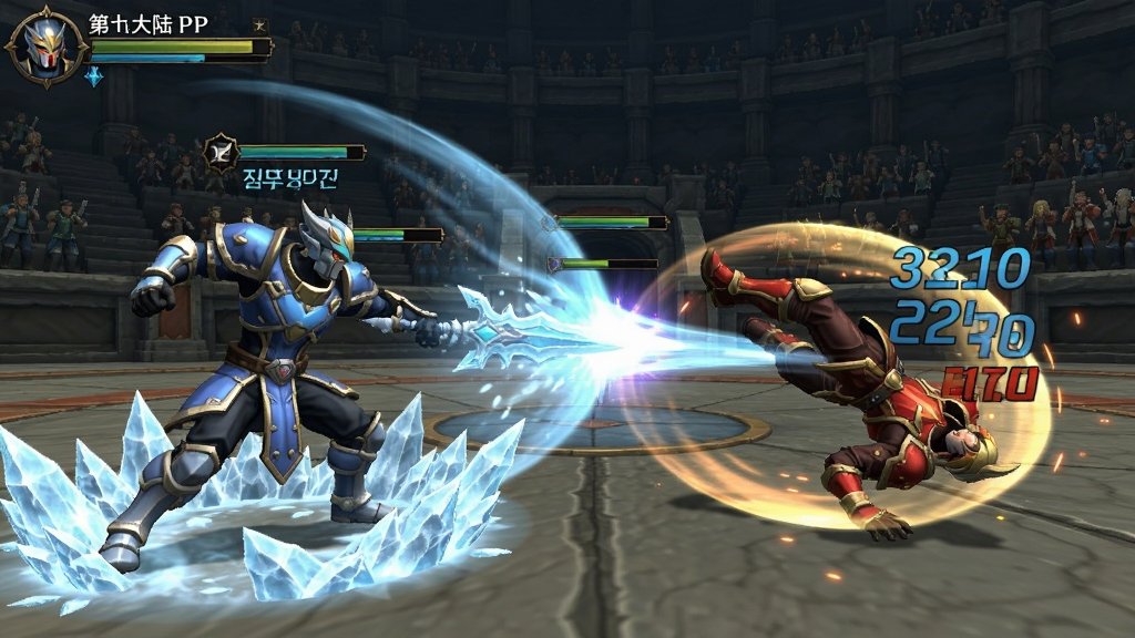 �ھŴ�½PVP������������������ҽ�ɫ���ڼ��Ҷ�ս������ɫ�ͷű�˪���ܣ��Ҳ��ɫ�������ܣ�������м��ܹ켣���˺�����Ʈ�֣�����ΪԲ�ξ�������̨�����Ϊ��ϵ�������Σ�ϸ�ڷḻ�������������ɾ��޶���Ԫ��
