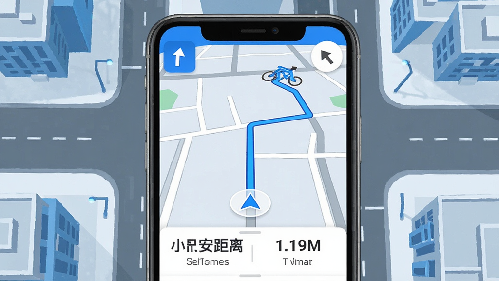 手机屏幕显示小安骑士骑行导航界面,地图上标注蓝色骑行路线与转向箭头,下方显示距离与时间信息,背景为城市街道俯视图,科技感扁平风格,蓝白配色,画面干净,高清画质,无多余元素
