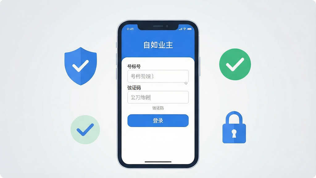 һ��չʾ����ҵ��APP��¼ҳ����ֻ���ͼ���廭�������������ֻ���Ļ����Ļ����ʾ����ҵ���ĵ�¼���棬�����ֻ����������֤������򡢵�¼��ť����������ˬ���ֻ��Ա��ж���ͼ�ꡢ�Թ�ͼ�ꡢ��ͼ�꣬������ȫ���ݡ�����Ϊ�ֻ����У�ͼ���׺���ܡ����Ϊ��ƽ���廭��ɫ������ɫ�Ͱ�ɫΪ����ϸ�����������ʸ��壬�ɾ��޶���Ԫ�أ�����Ϊǳ�ҽ��䡣