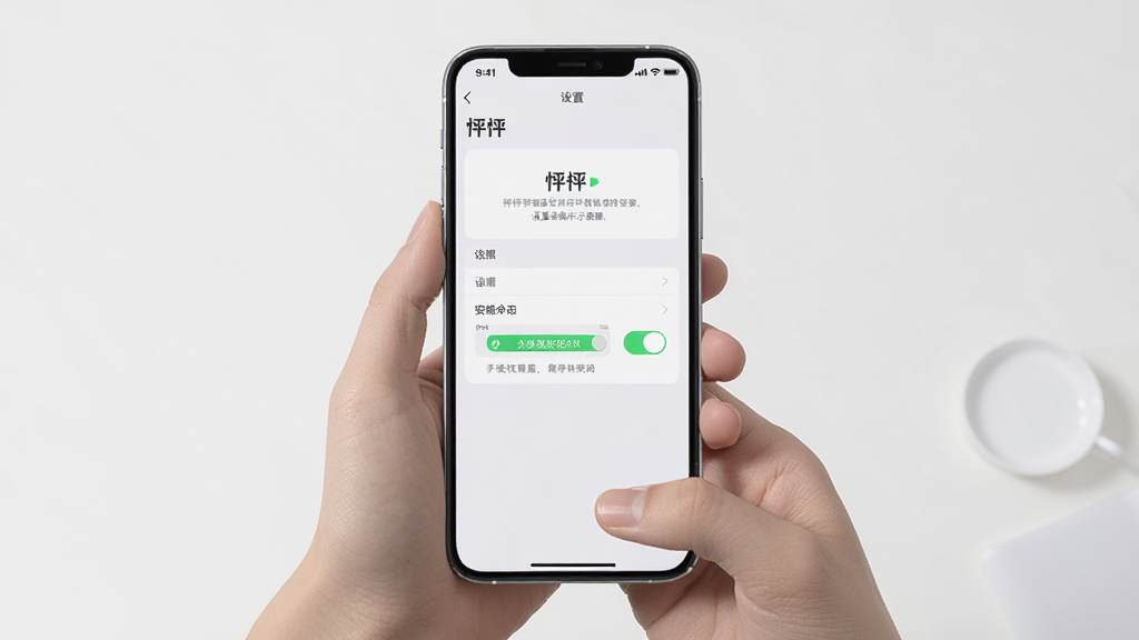 怦怦手机端安装设置操作示意图,主体为双手持手机展示安装权限设置界面,布局居中,排版清晰,风格写实简洁,细节包括设置菜单和开关按钮,画面中出现