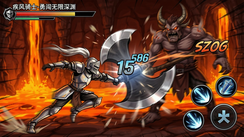 ������ʿ-�´�������Ԩ ս����������ʿ��ɫ��������Boss�ľ޸���������������ʾ�����������˺�Ʈ�֣�����Ϊ���ҵ��Σ����½��м��ܰ�ť�����ܰ�ť�����Ͻ���ʾ