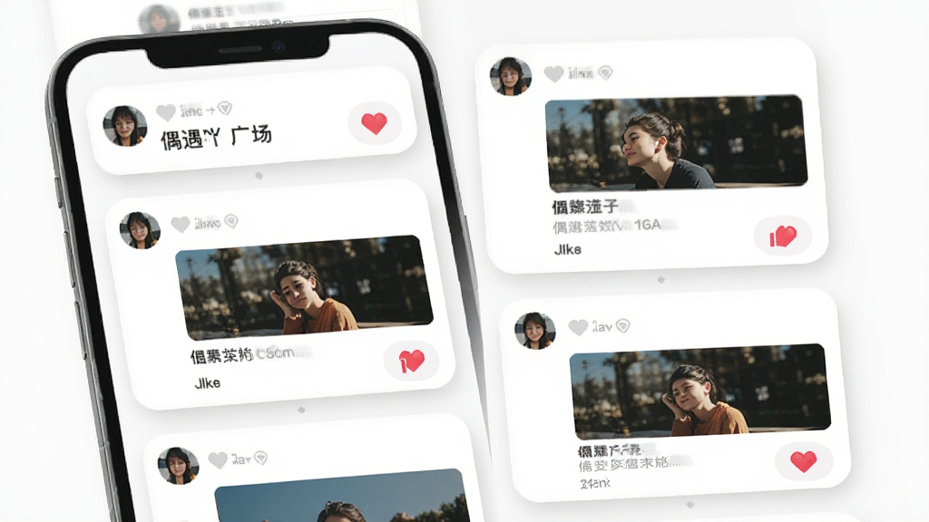 ż��߹��̬�㳡���棬����Ϊ�ֻ���Ļ��ʾ�ٲ�����̬��Ƭ������Ϊ˫���ٲ������Ű�ÿ�ſ�Ƭ�����û�ͷ��ͼƬ����������ް�ť�����Ϊ��Լ��Ƭʽ��ƣ�ϸ�ڰ�����ƬԲ�ǡ���Ӱ��͡�����ͼ��Ϊ��ɫ���ģ����ʸ��壬�ɾ����޶���Ԫ��