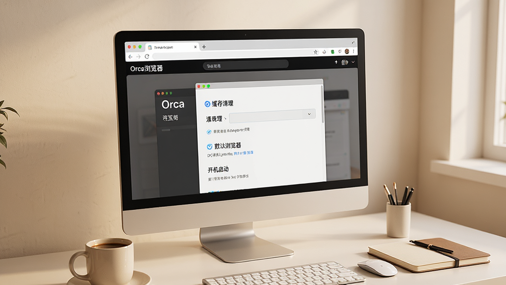 һ��չʾ���Զ������ʹ�ó�����ͼƬ��������һ������İ칫�������Ϸ���һ̨��ʾ������Ļ����ʾ��Orca������������ý��棬�������л���������Ĭ�������������������ѡ��Ա���һ�����Ⱥ�һ���ʼǱ�����������ܰ��࣬������ͣ���������������ɾ����޶���Ԫ��