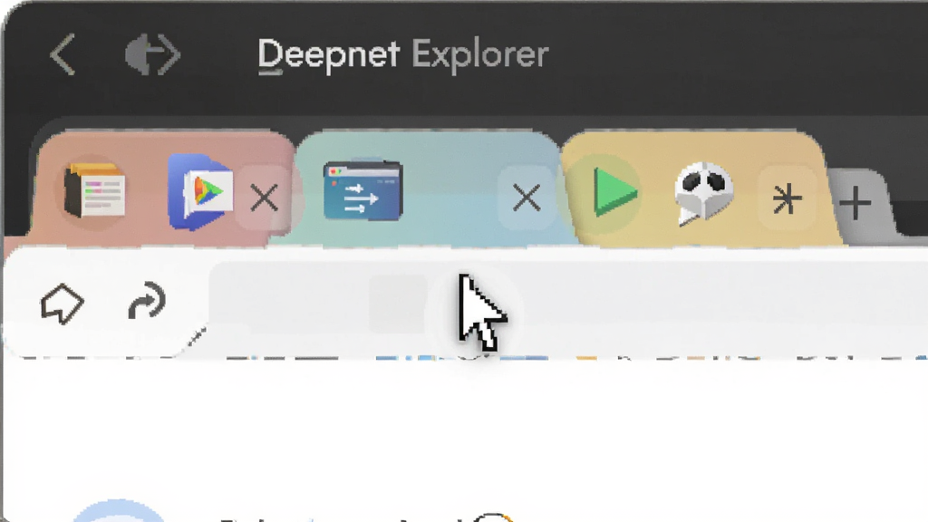 һ��չʾDeepnet Explorer���ǩҳ��������ܵ�ͼƬ������Ϊ��������ڶ��������Ŷ����ɫ��ǩҳ��ÿ����ǩ��ʾ��ͬ��ҳͼ�꣬���ָ��ͣ��������һ����ǩ�ϣ����岼��Ϊ�����ǩ����д����������죬ϸ�ڰ�����ǩ�رհ�ť���½���ǩ��ť�����ʸ��壬�ɾ����޶���Ԫ��