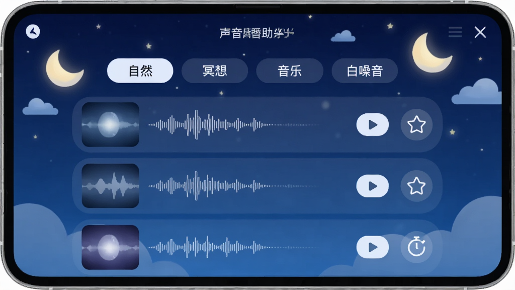 ˯�����ְ��������Ž��棬����չʾ˯������������������ҳ�棬�����ǩ������Ȼ��ڤ�롢���֡����������·�Ϊ��Ƶ�б��벥�Ű�ť������Ϊ����ɫ����ҹ�գ����������ƶ�װ�Σ����������ͣ�ϸ�ڰ�����Ƶ����ͼ���ղ�ͼ�ꡢ��ʱ����ť�����ʸ��壬�ɾ��޶���Ԫ��
