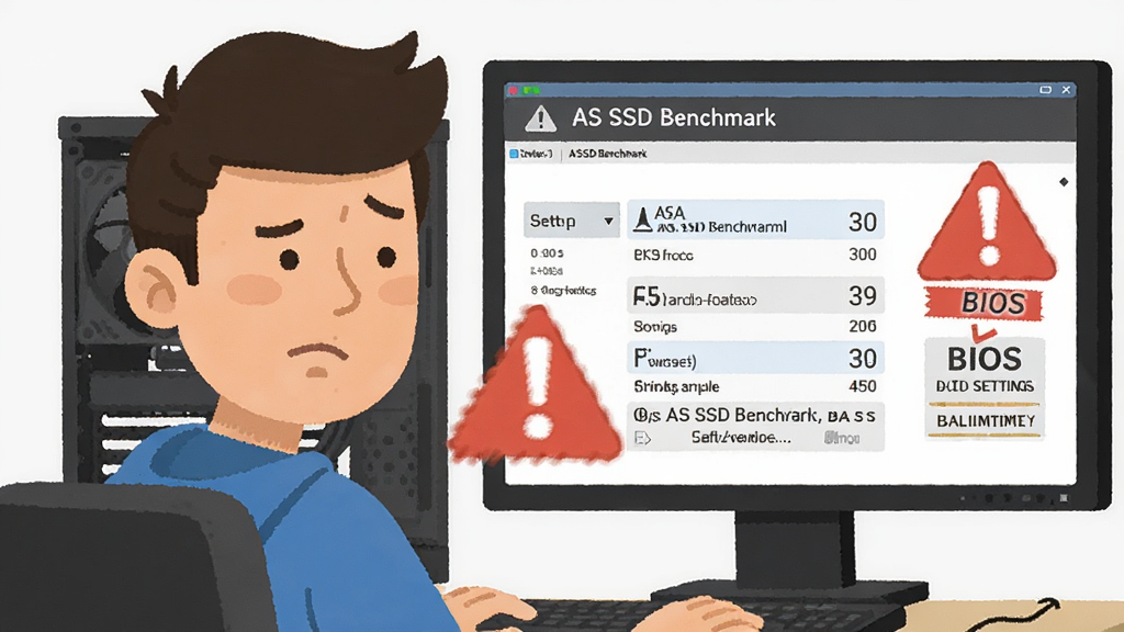 һ�ŵ���װ�������Ĳ廭��������һλ�û���������ʾ���ϵ�AS SSD Benchmark�ֽܷ���¶���ɻ���飬�Ա���һ����ɫ�ľ�ʾ��־����ʾBIOS���ú�ɢ�����⣬����������������Ļ���ң����Ϊ��ƽ���廭��ϸ���б���;�ʾͼ�꣬�����������ɾ����޶���Ԫ��
